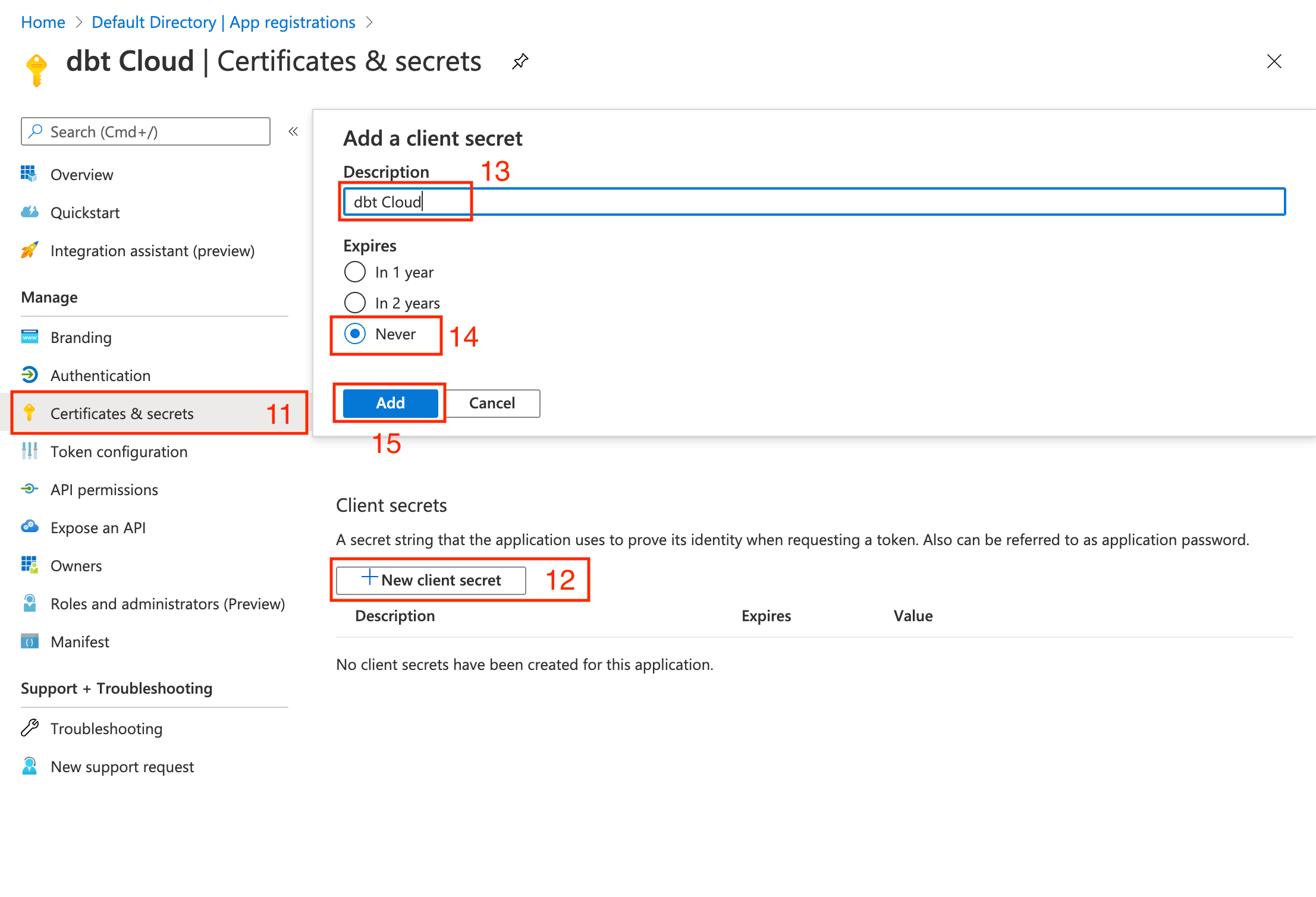 Configuring certificates & secrets Configuring certificates & secrets